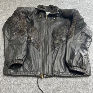 Niki Jacket Womens Size S Black Leather Paisley Pattern Vintage Bomber Zip Up
